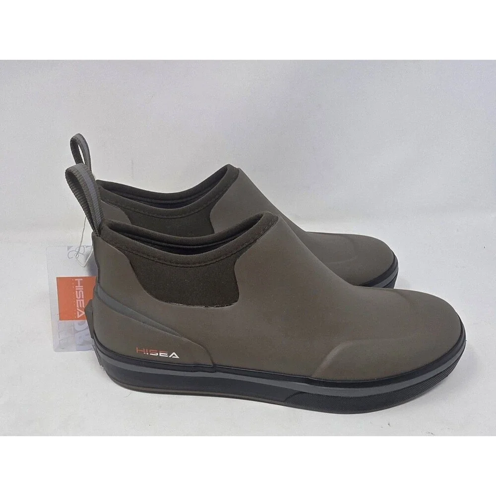 HISEA Waterproof Low-Top Deck Boots Voyager Slip Mens Size 10 Olive Green Rubber